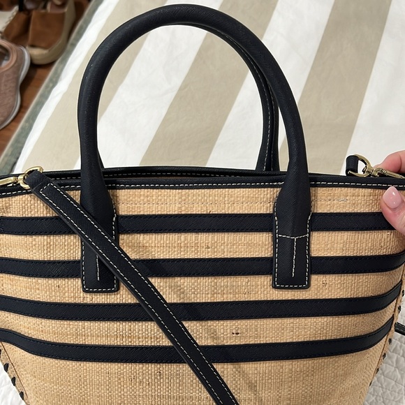 Tory Burch Mini Straw Tote with Leather Strap - Picture 12 of 15